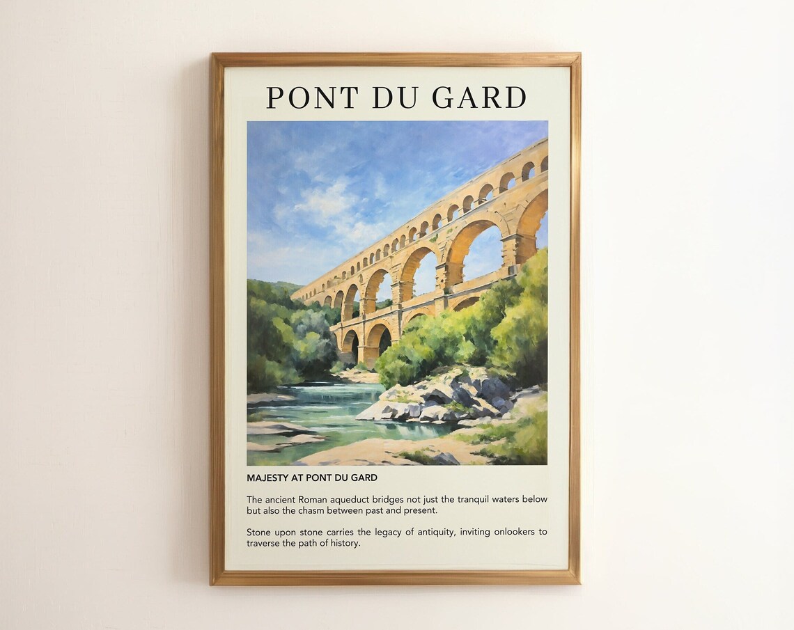 Pont du Gard Roman Aqueduct France Oil Painting Travel Poster