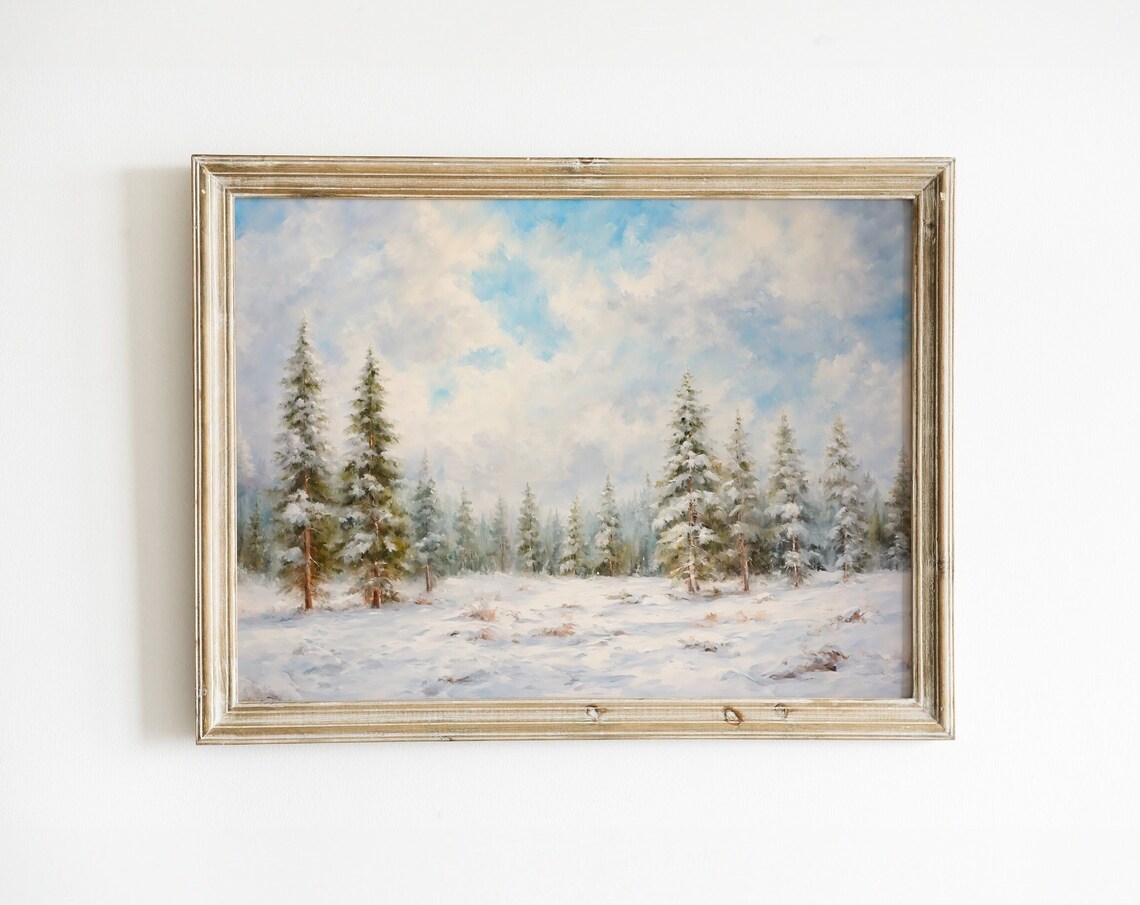 Snowy Pine Forest Winter Trees Christmas Holiday Landscape Decor Poster