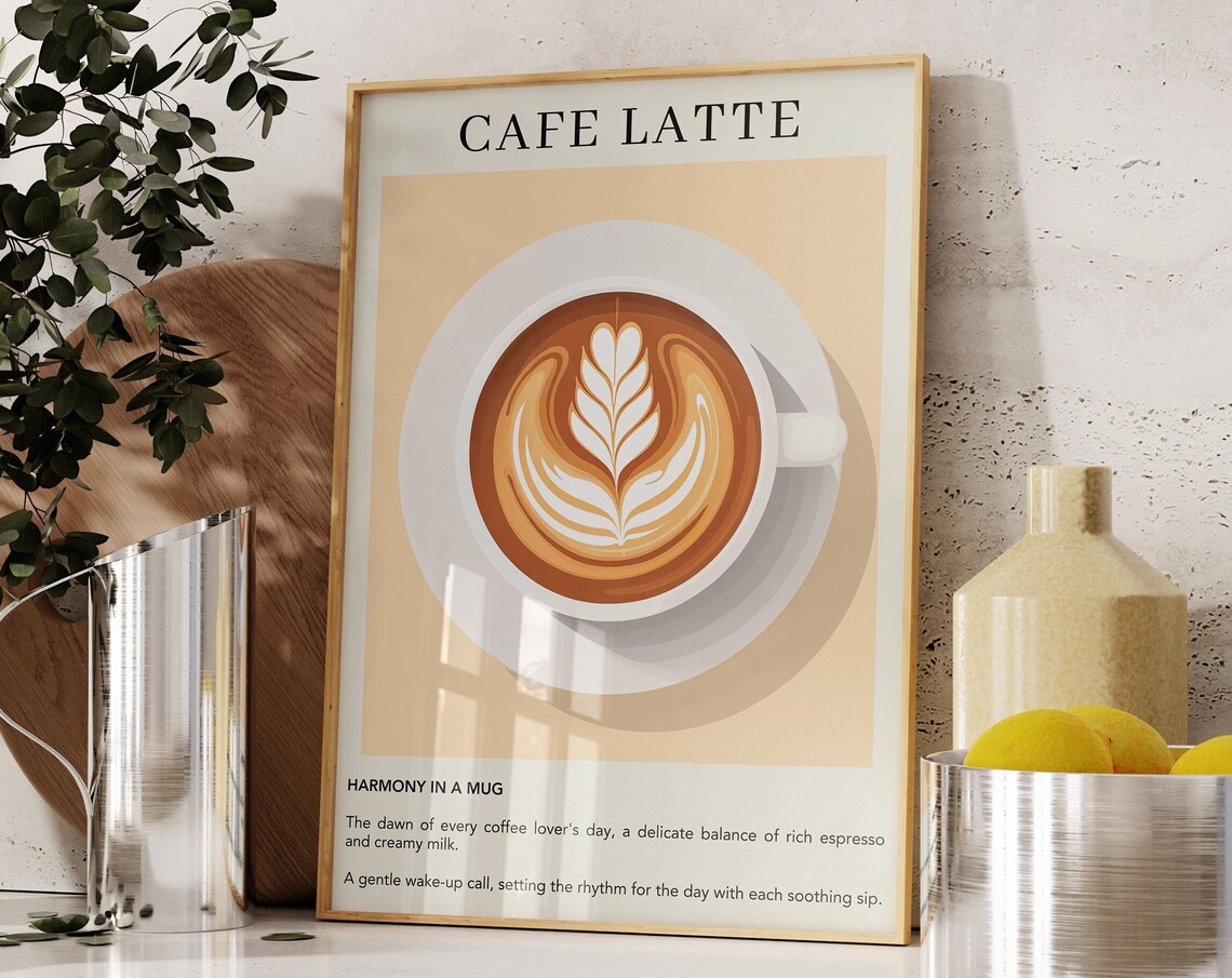 Cafe Latte Watercolor Retro Italian Kitchen Art Print