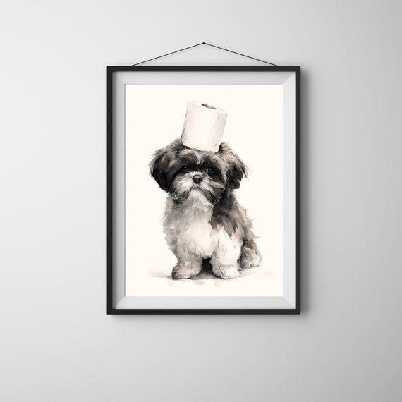 Funny Shih Tzu Toilet Paper Print Black And White Dog Bathroom Decor