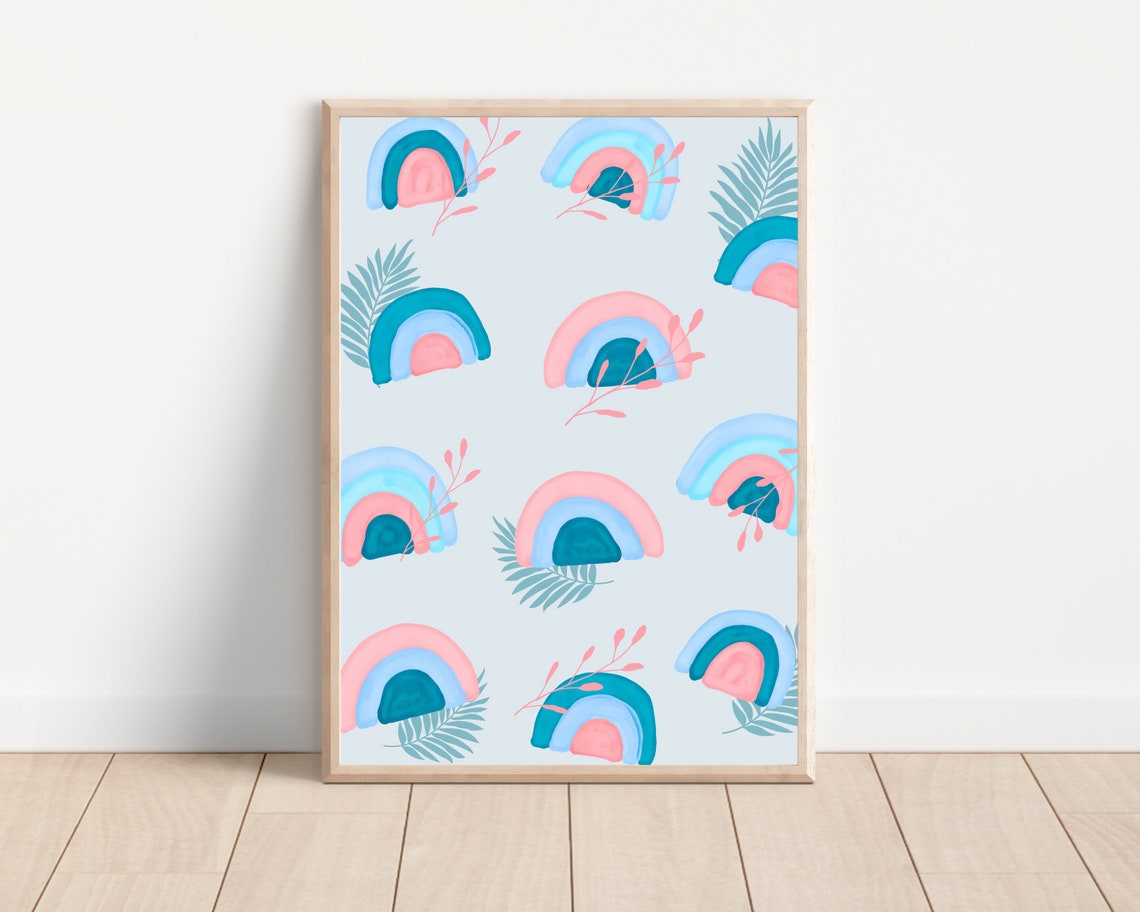 Boho Blue Watercolor Rainbow Nursery Art Print