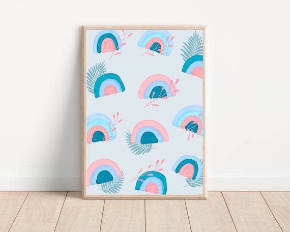 Boho Blue Watercolor Rainbow Nursery Art Print