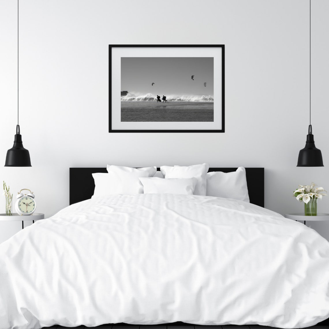 Black and White Kite Surfing Ocean Photography Print - Image 3