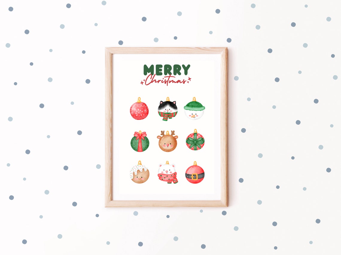 Merry Christmas Tree Ornament Ball Nursery Art Print - Image 2