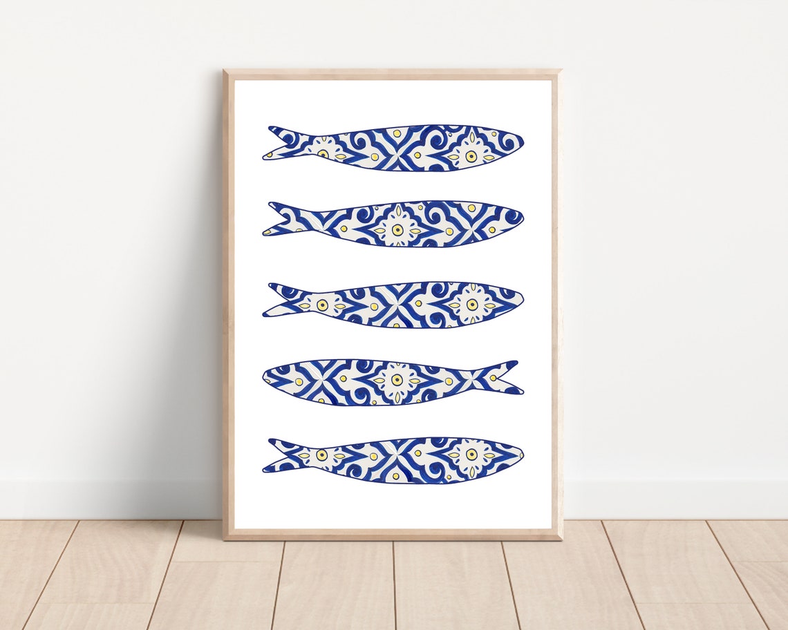 Portuguese Sardine Tile Art Print, Portugal Decor