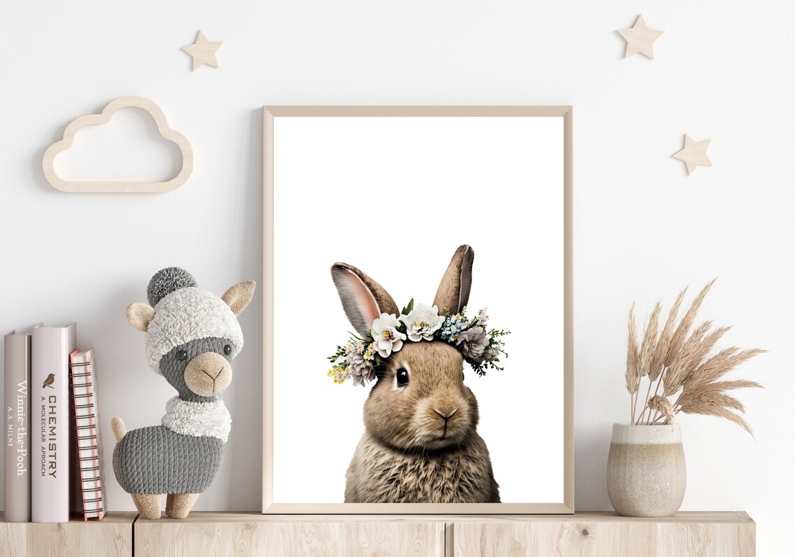 Bunny Rabbit with Flower Crown Realistic Photo Nursery Print - Image 3