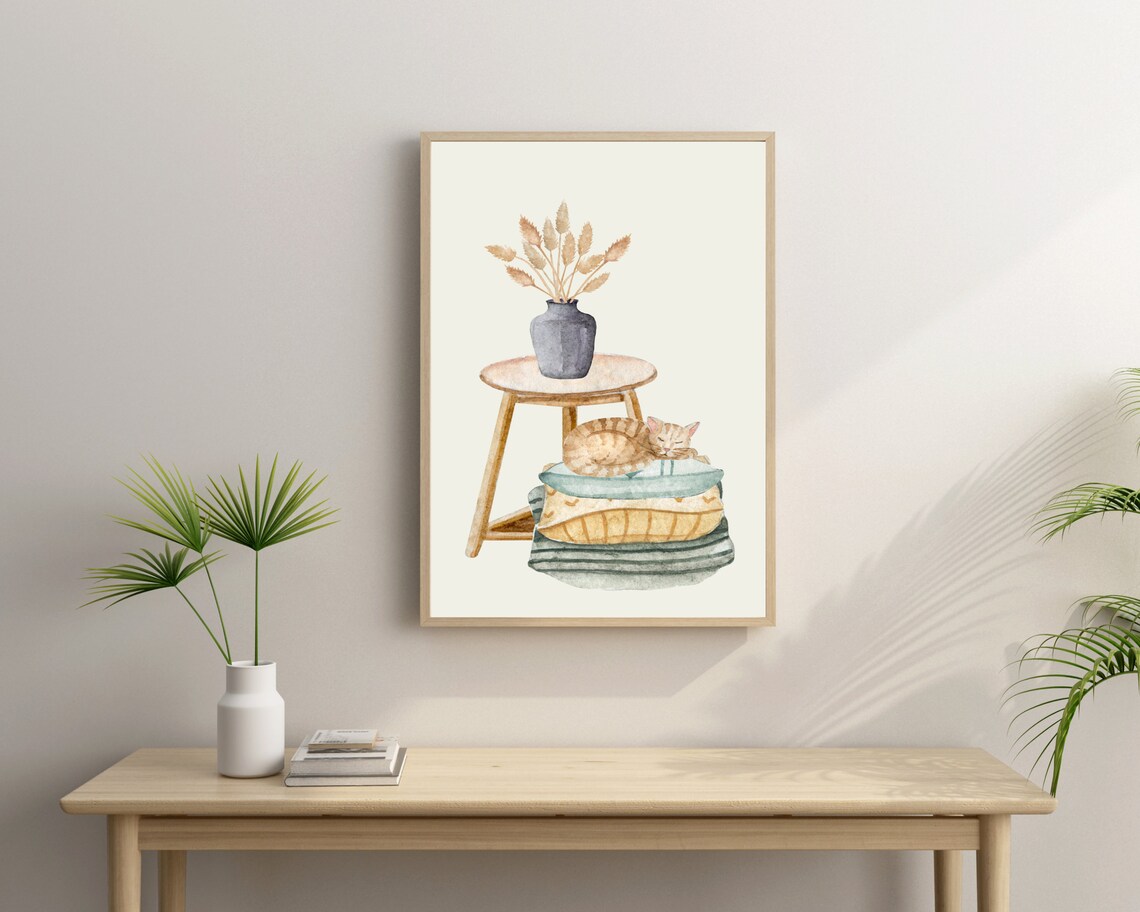 Boho Cat Art Print, Cat Lover Wall Decor - Image 3