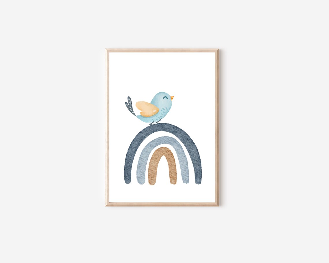 Cute Little Bird and Rainbow Nursery Art Print - Image 4