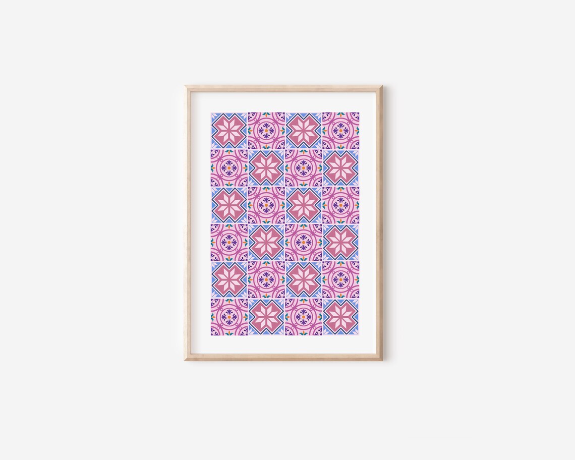 Pink Tile Pattern, Boho Mediterranean Art Print - Image 4