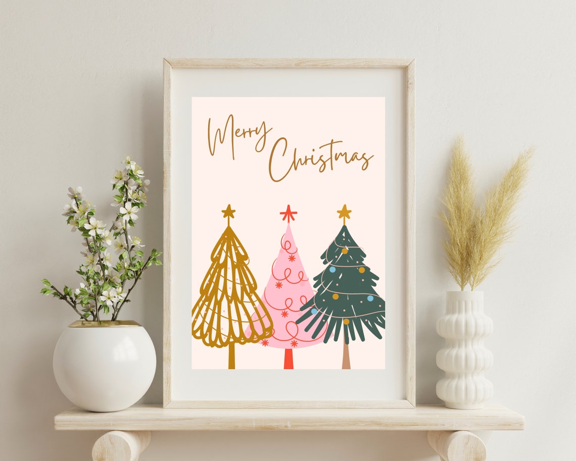 Boho Christmas Tree Art Print, Holiday Wall Decor - Image 2