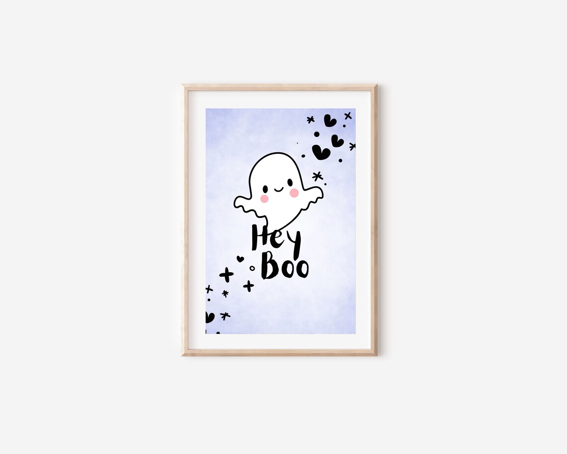 Hey Boo Cute Smiling Ghost Halloween Nursery Kids Bedroom Print - Image 4