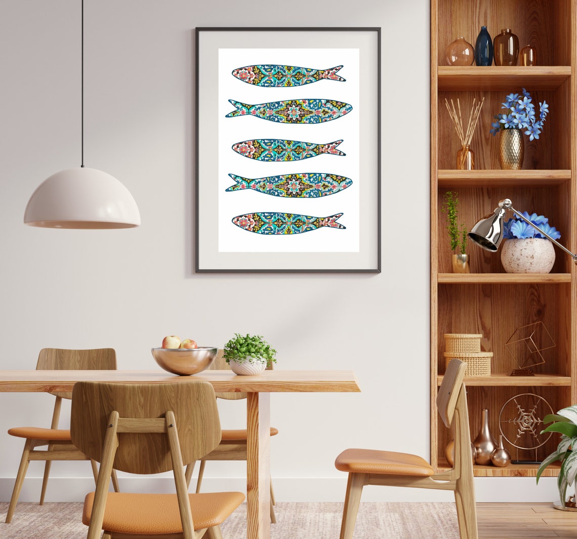 Colorful Boho Portugal Sardine Tile Art Print - Image 2