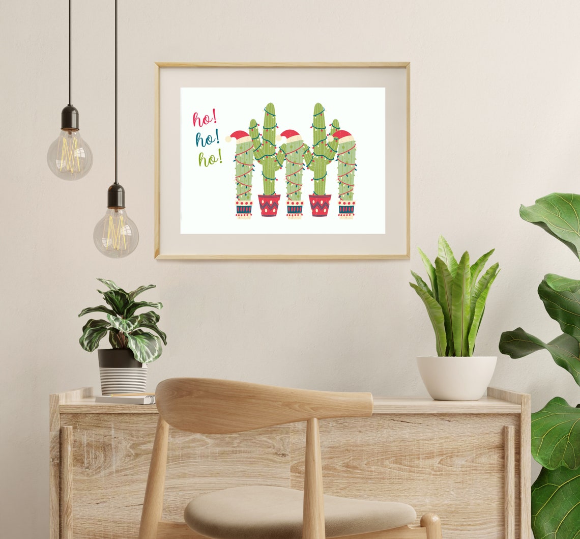 Funny Ho Ho Ho Christmas Cactus Holiday Poster Print - Image 2