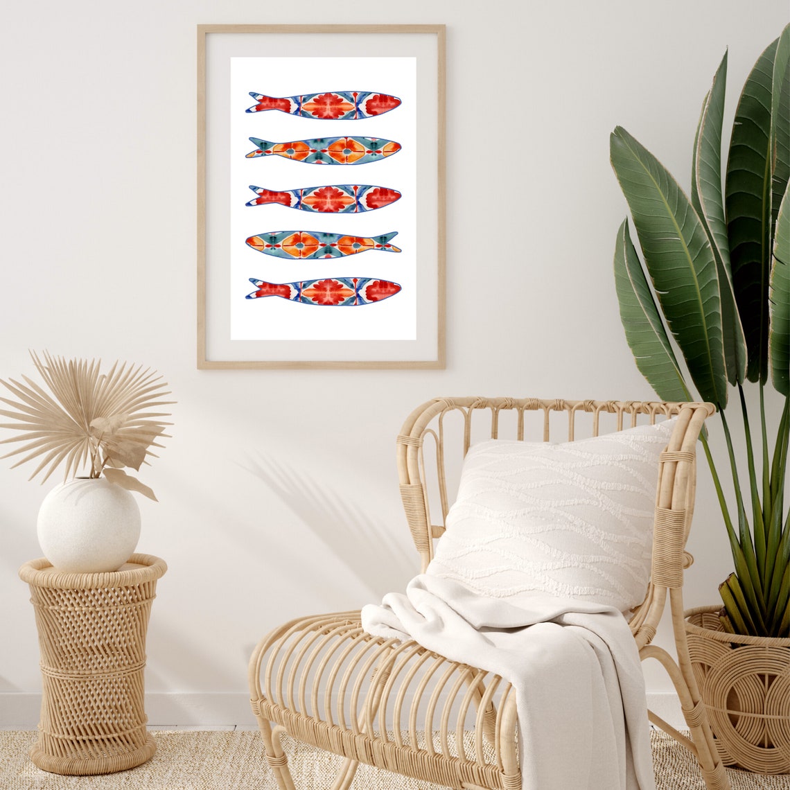 Portuguese Sardine Tile Watercolor Kitchen Art Print - Image 3