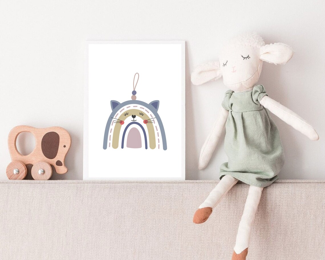 Boho Nursery Rainbow Cat Art Print - Image 2