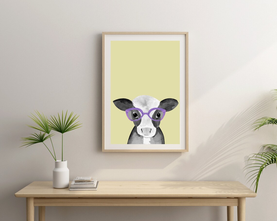 Cow With Glasses Funny Farm Animal Art Print, Nursery - Image 4
