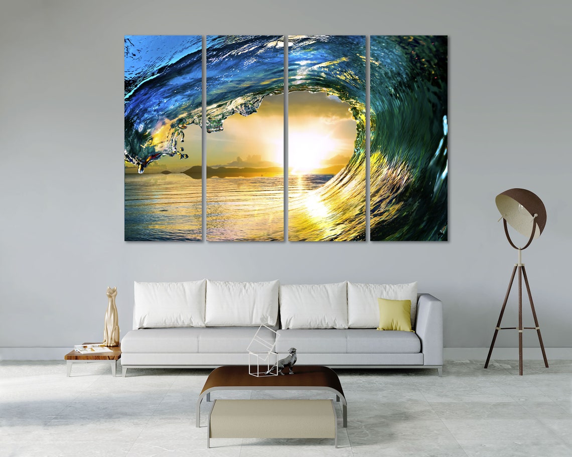 Ocean Wave Barrel Sunset Golden Light Surf Photography Wall Art - Image 5