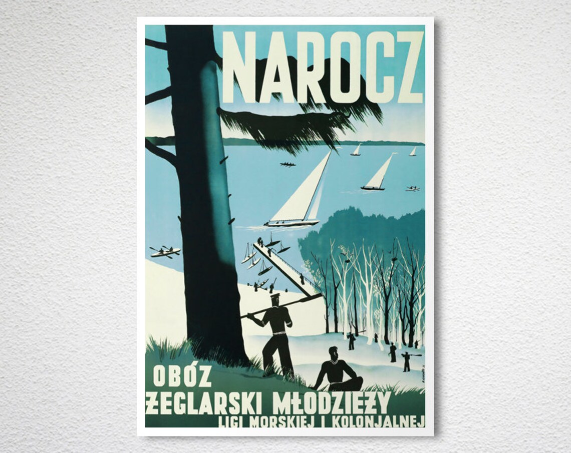 Narocz Poland Vintage Youth Sailing Camp Lake Naroch Sports Poster - Image 2
