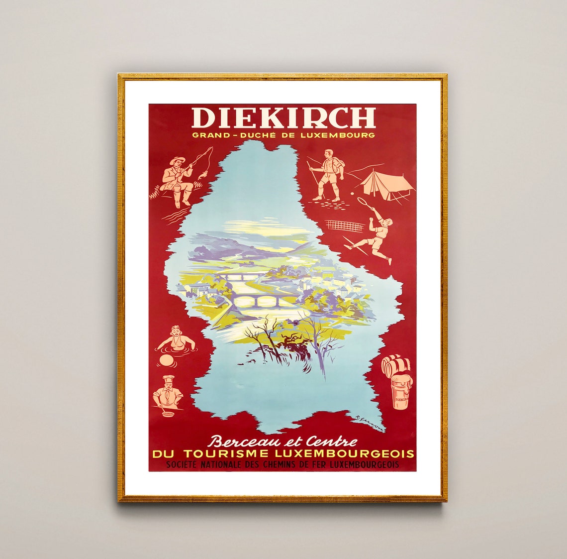 Diekirch Grand Duche de Luxembourg Vintage Railway Tourism Poster