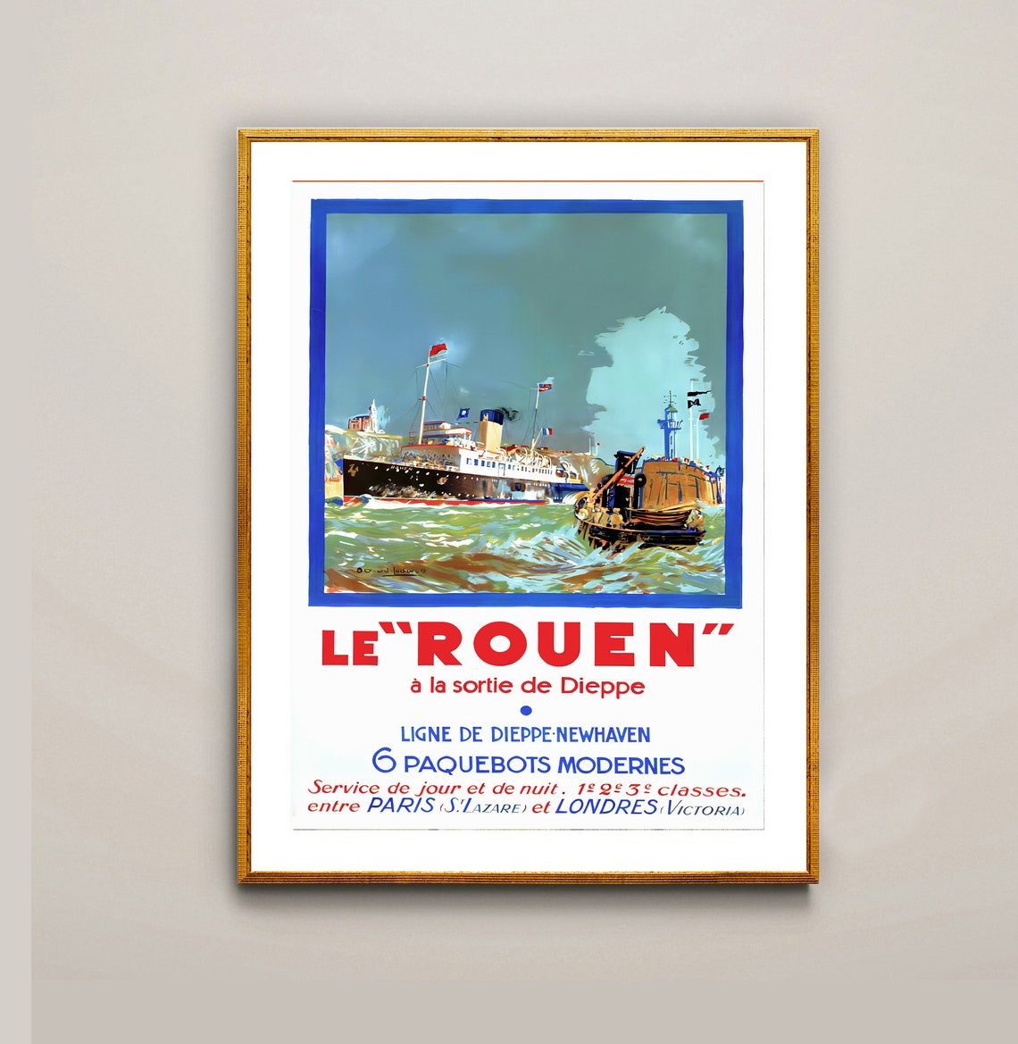 Le Rouen Dieppe Newhaven Ferry Liner Vintage French Ship Poster - Image 3