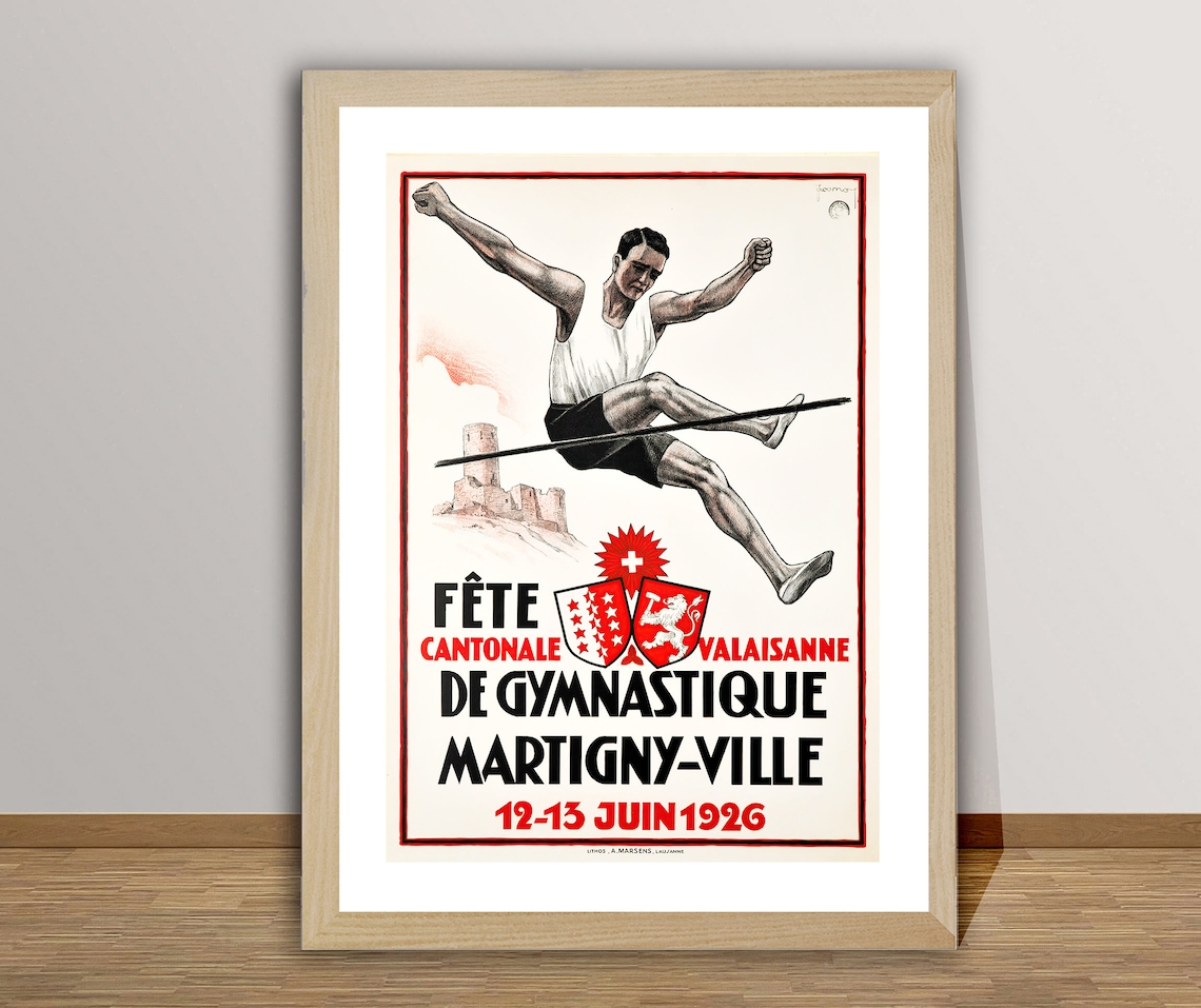 Fete de Gymnastique Martigny Ville 1926 Swiss Sports Event Poster
