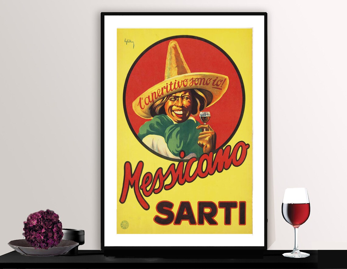 Messicano Sarti Sombrero Man Laperitivo Sono Io Vintage Poster