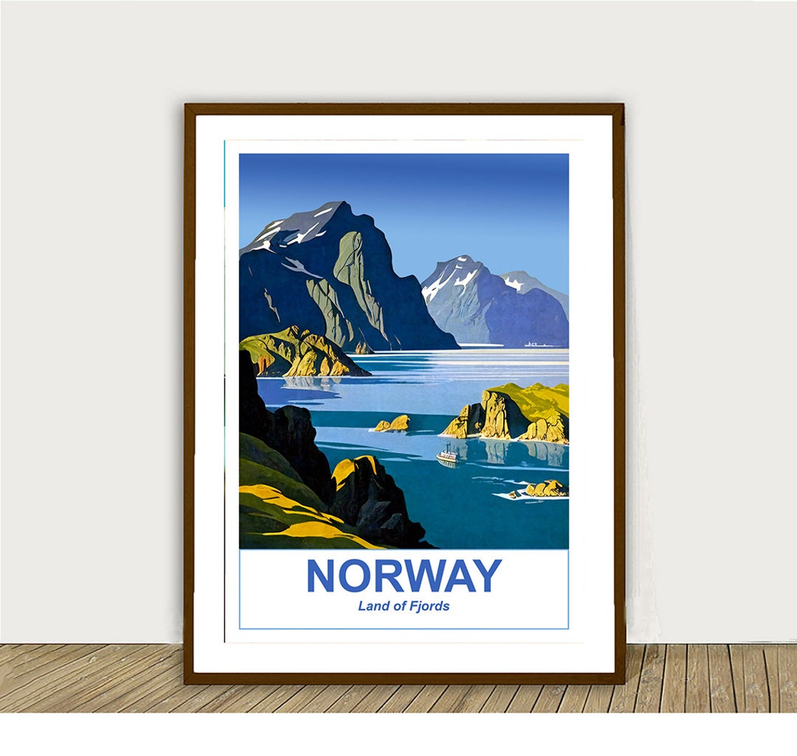 Norway Fjord Coast Mountain Cliffs Summer Vintage Scandinavian Poster - Image 2