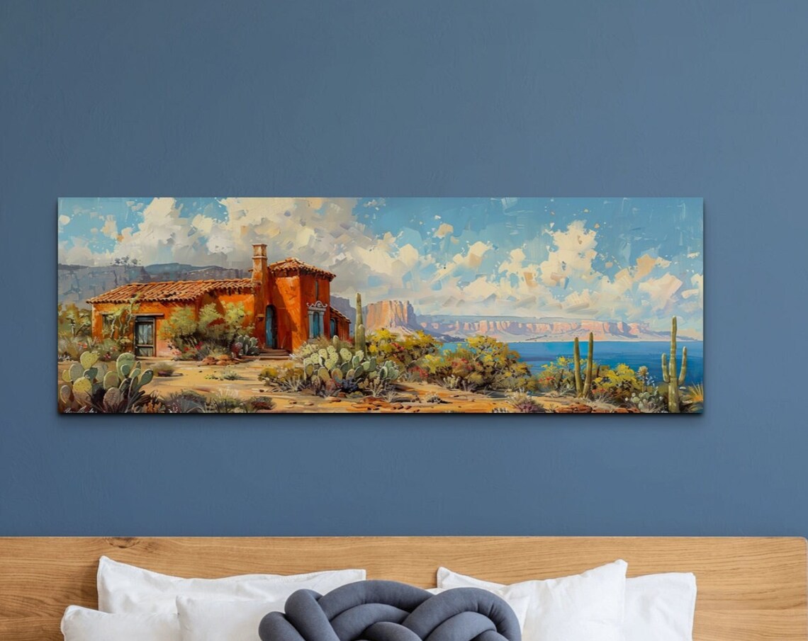 Southwest Desert Adobe House Cactus Saguaro Landscape Poster