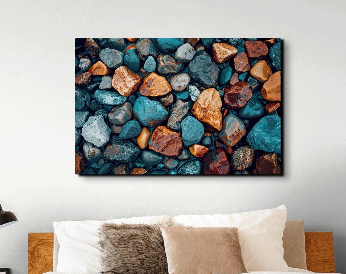 Wet River Pebbles Colorful Stones Tranquil Zen Nature Wall Art