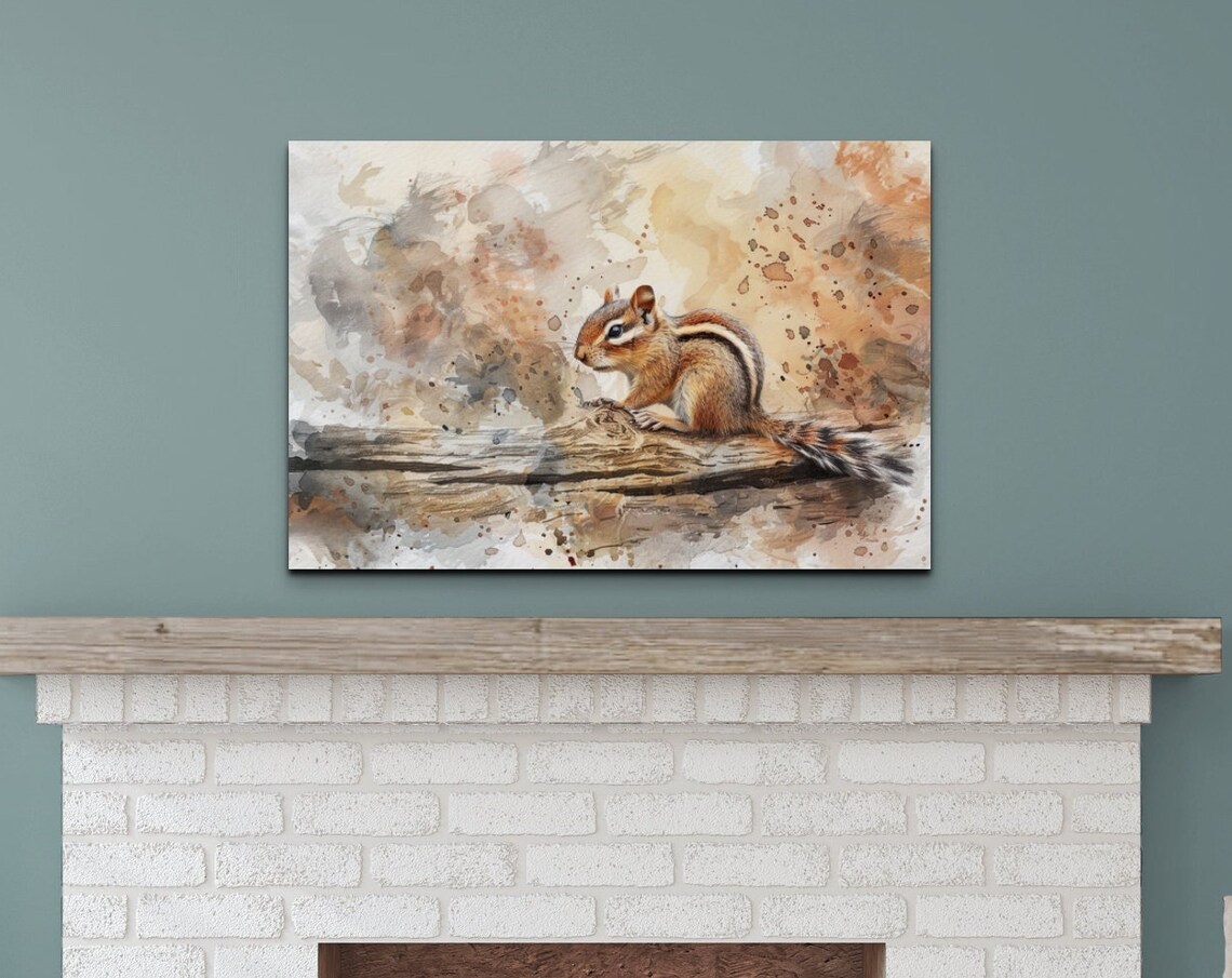 Chipmunk Watercolor Portrait Warm Woodland Wildlife Art Poster