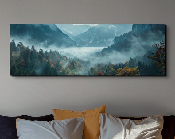 German Bavaria Forest Wall Art Print Panoramic Wall Decor Livingroom Ready To Hang Nature Decor Misty Forest Foggy Haze