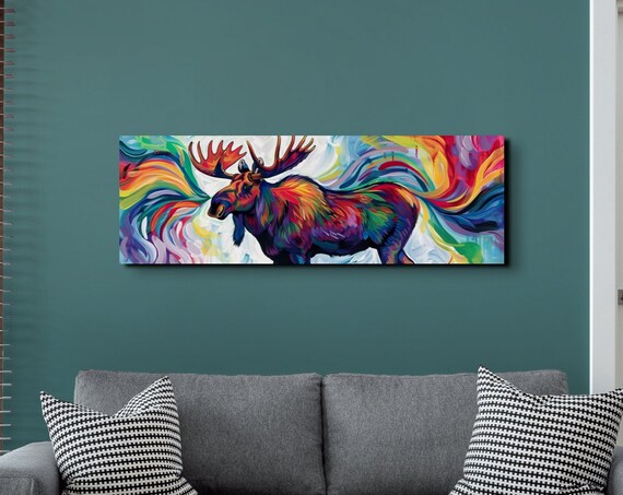 Abstract Rainbow Moose In Swirling Colorful Brushstroke Panoramic Poster