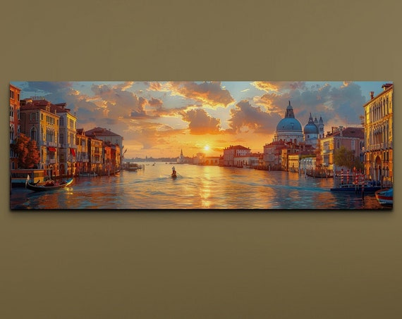 Venice Italy Gondola Boat River Landmark Watercolor Wall Art Print Panoramic Wall Decor Home Decor Livingroom Art Ready To Hang