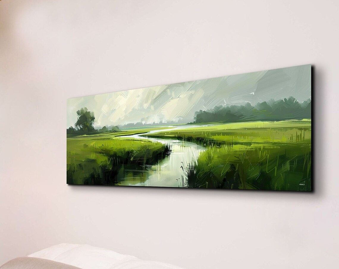 Panoramic River Landscape, Nature Landscape Art Print