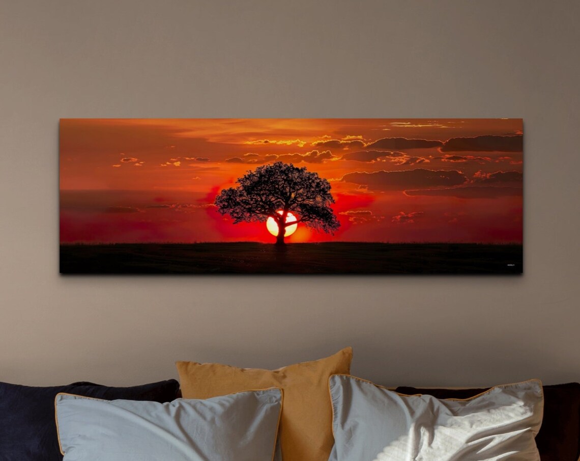 Big Sunset Behind Old Tree, Nature Decor