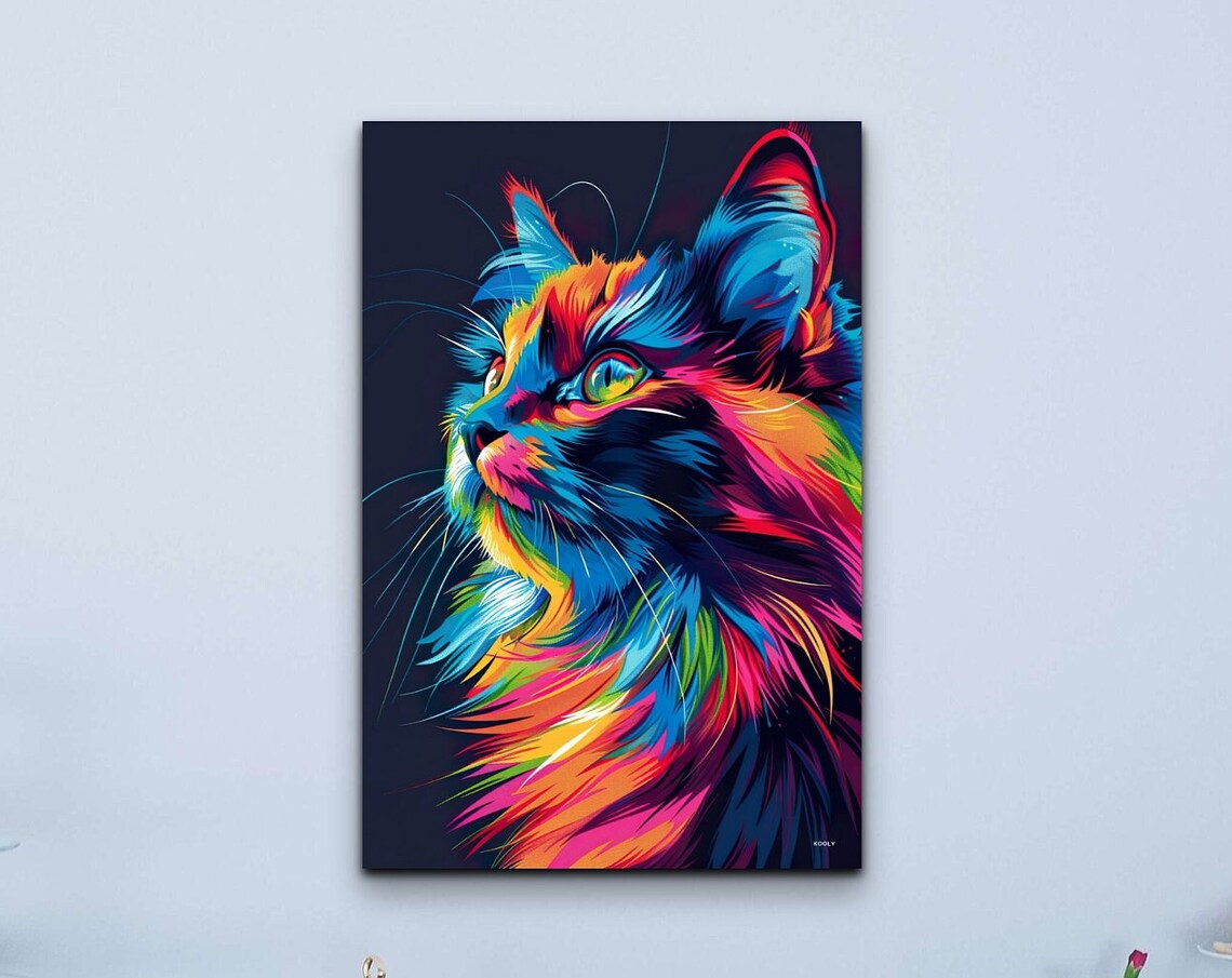 Siberian Cat Portrait Art Print, Animal Decor