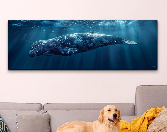 Narwhal Whale Wall Art Print Panoramic Wall Home Decor Livingroom Art Ready To Hang Nature Decor Nautical Ocean Sea Mammal