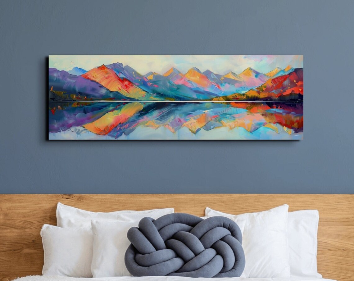 Colorful Mountain Lake Mirror Reflection Modern Landscape Art Poster
