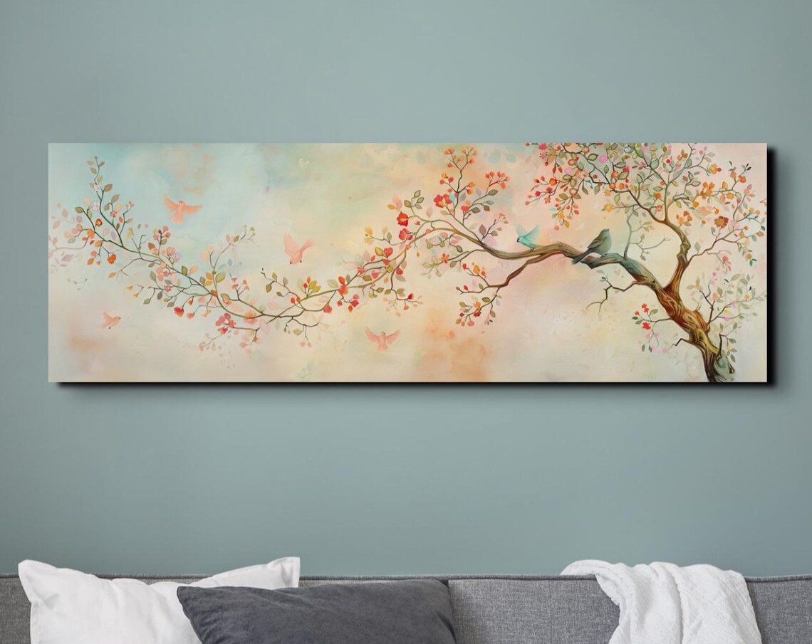 Small Birds Perched On A Branch, Watercolor Art Print