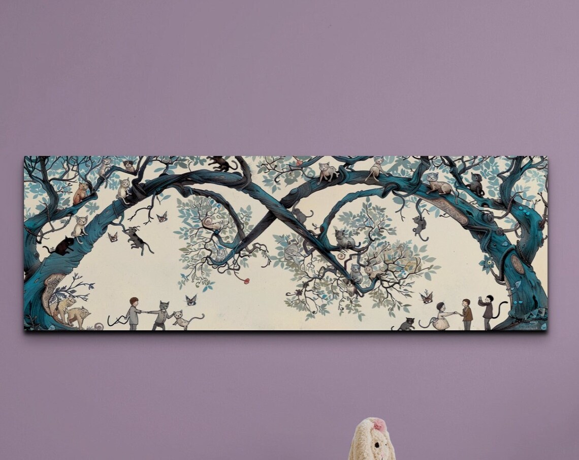 Fantasy Cat Scene, Panoramic Forest Art Print