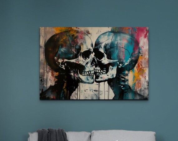 Kissing Skulls Couple Colorful Graffiti Street Art Love Poster