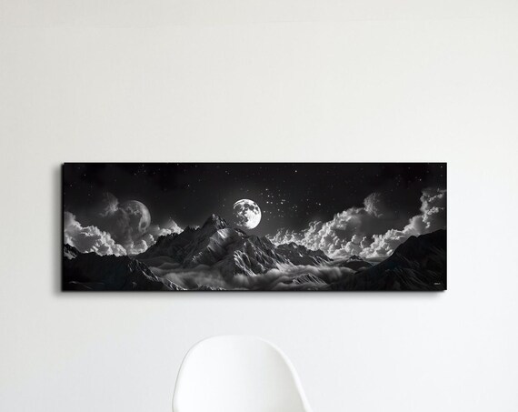 Minimalist Black And White Mountain Art Print Panoramic Art Nature Wall Decor Home Decor Livingroom Art Ready To Hang