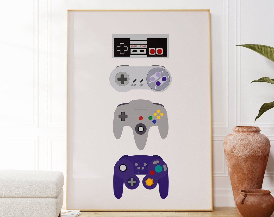 Video Game Controllers Retro Gaming Art Print