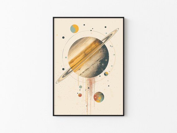 Diagonal Ring Tilted Saturn Gold Bands Drip Abstract Wall Art