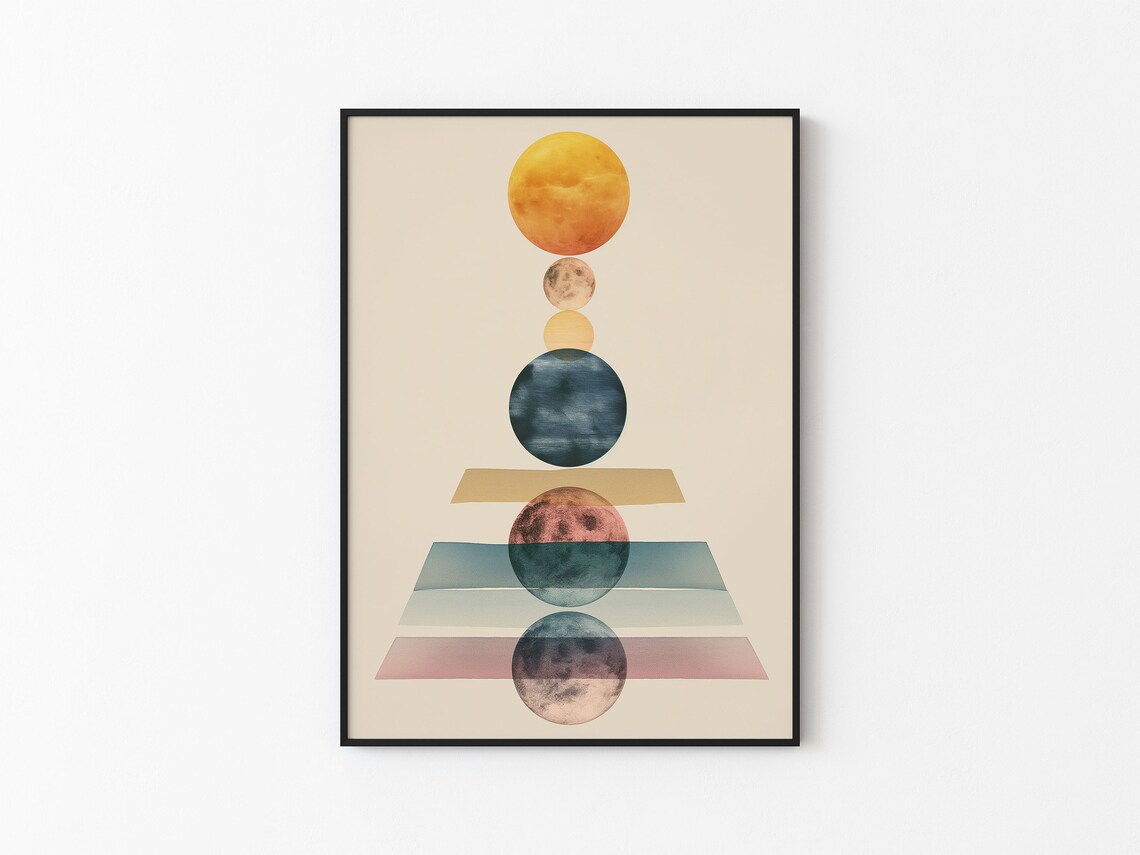 Watercolor Moon Phases Color Band Descent Abstract Geometric Wall Art