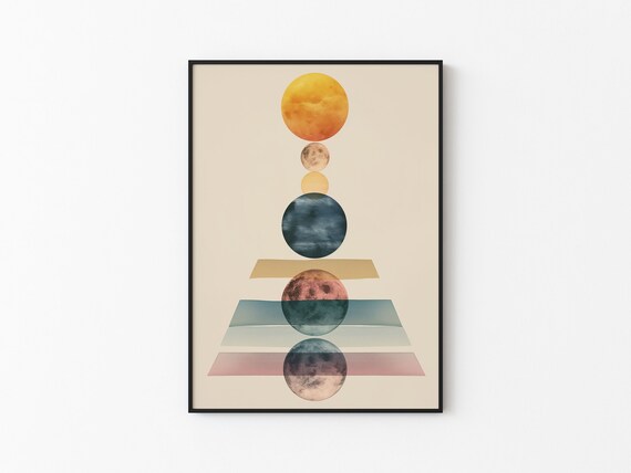 Watercolor Moon Phases Color Band Descent Abstract Geometric Wall Art