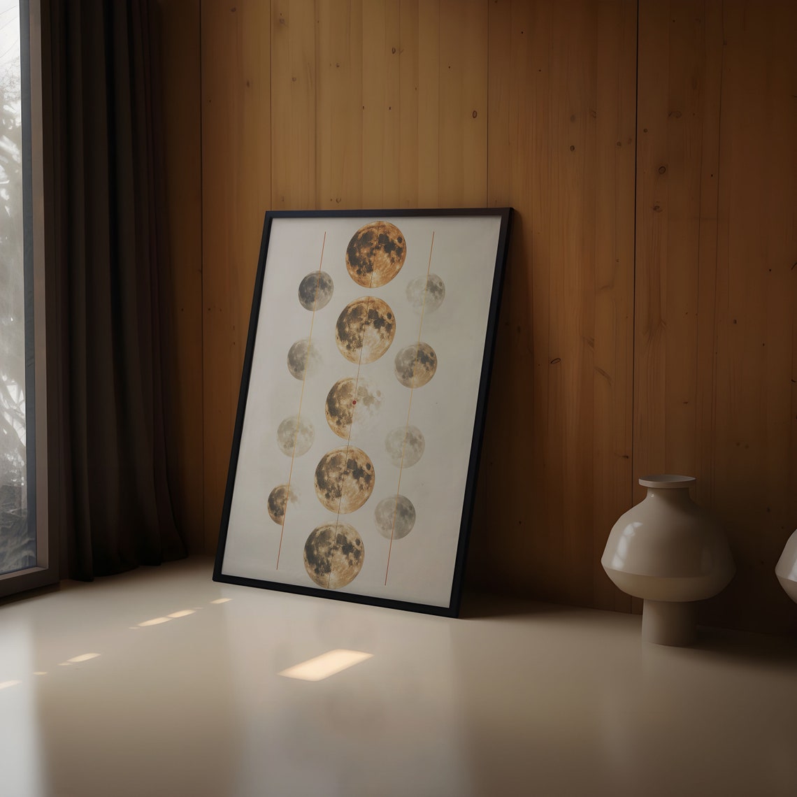 Golden Moons Grid Pattern Triple Column Minimalist Art Poster - Image 3