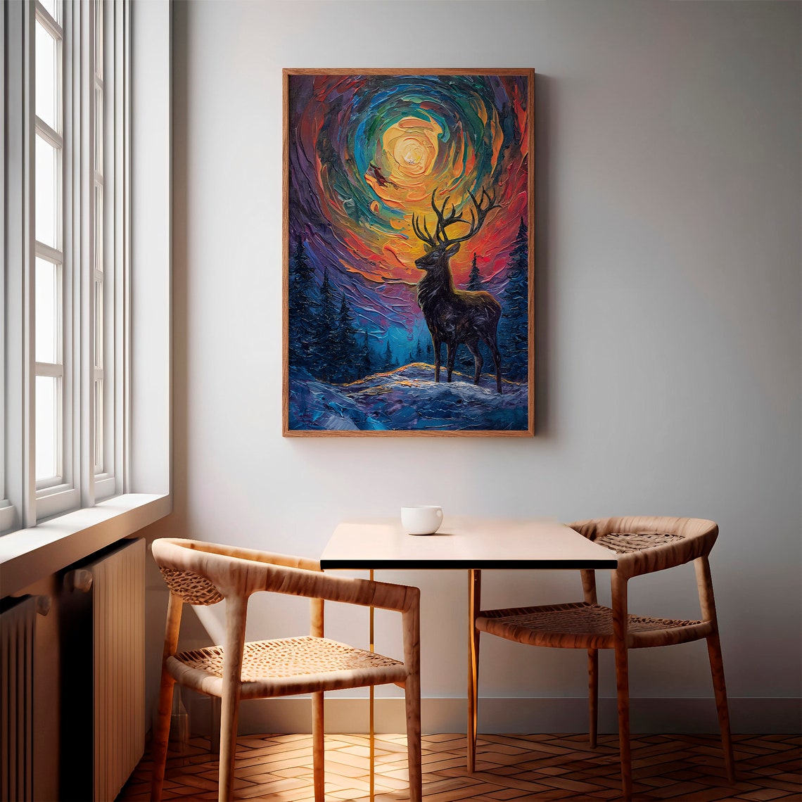 Deer Silhouette Under Spinning Aurora Vortex Snowy Pines Poster - Image 3