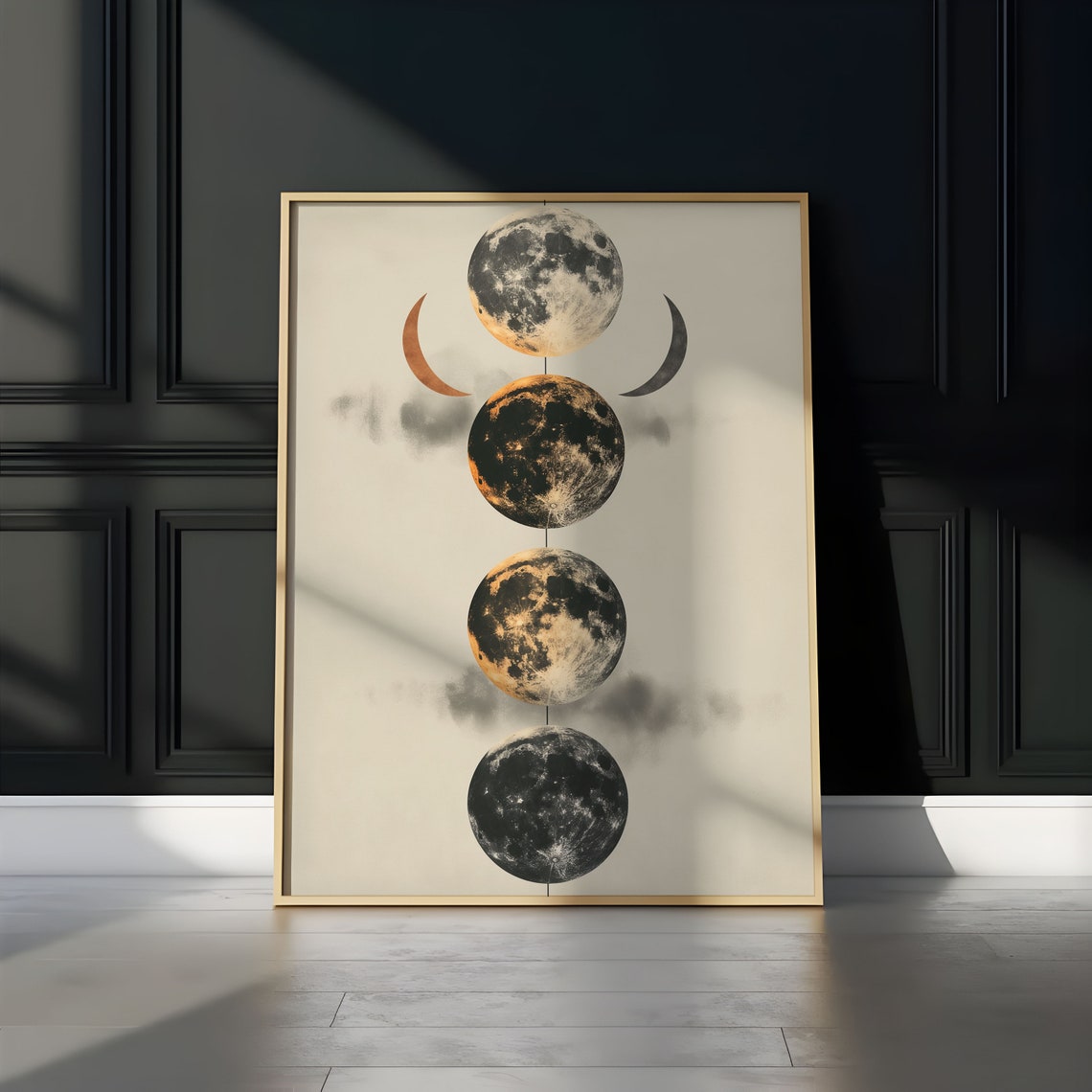 Four Moons Stacked Smoky Clouds Crescent Abstract Art Poster - Image 3