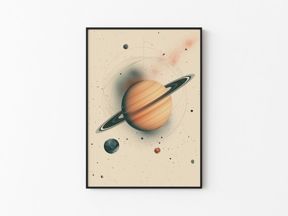 Watercolor Peach Saturn Dark Ring Band Orbit Circles Abstract Wall Art